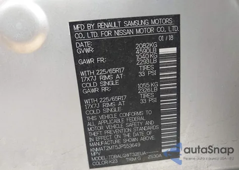 2018 Nissan Rogue Sv z USA, uszkodzony, nr VIN KNMAT2MT5JP553649